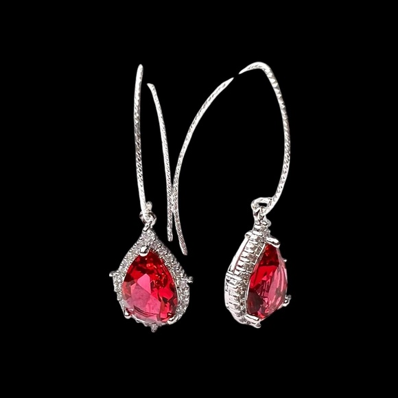 Sterling Silver Ruby Earrings – Rhodium-Plated Silver. Gift-ready Handmade - Picture 6 of 9